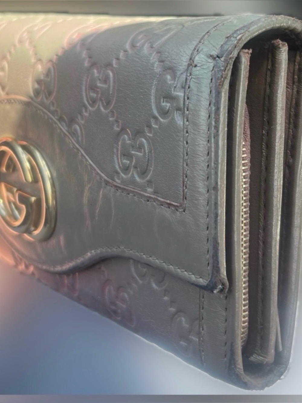 Vintage Gucci Guccissima Taupe Leather Continental Wallet GG Logo Italy - Picture 5 of 16